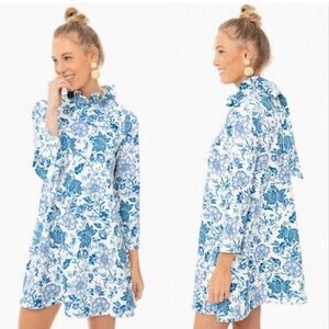 Tuckernuck Floral Blue and White Women's‎ Dress, Size Medium, Tie Back